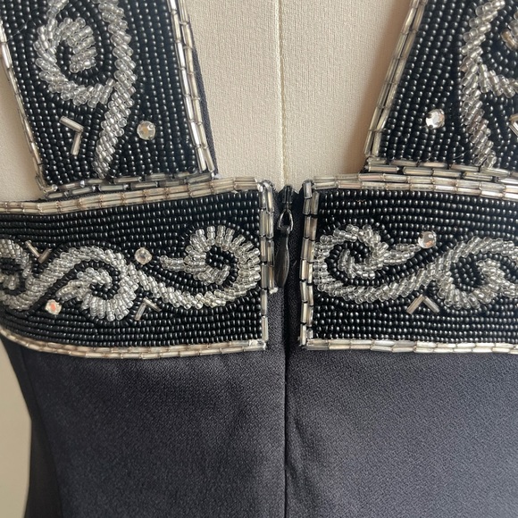 Vintage 90s Liz Claiborne Black Formal Dress Beaded Sleeveless Flutter 4 Prom - Picture 7 of 8